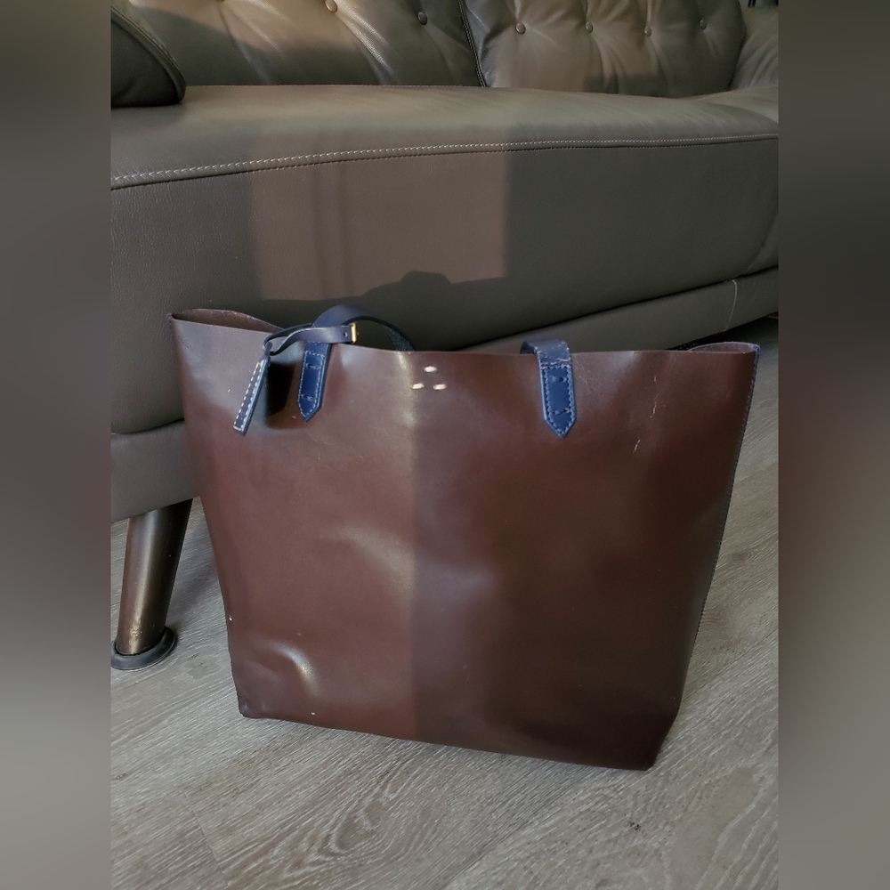 Kelsi Dagger Brooklyn Navy/Brown Cowhide Leather Totebag (AS-IS)